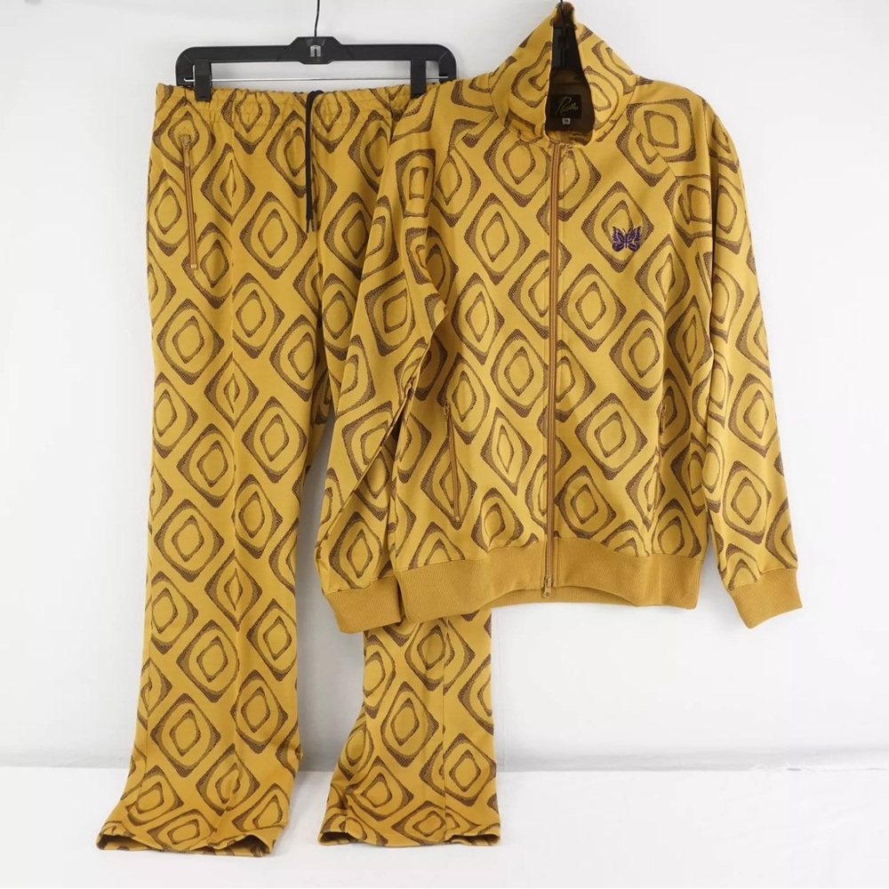 Needles Track Jacket And Pants In Polyester Jacquard Mustard Sz M Made in Japan